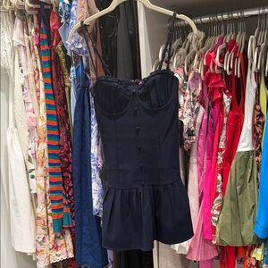 Edikted Navy Button-Front Corset Midi Dress